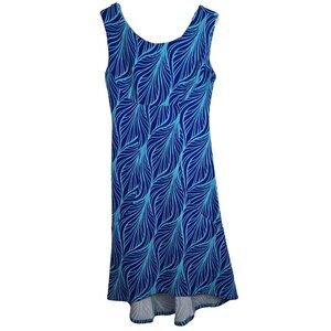 Avital Womens High Low MIdi Dress Small Blue Leaf Print Sleeveless Preppy